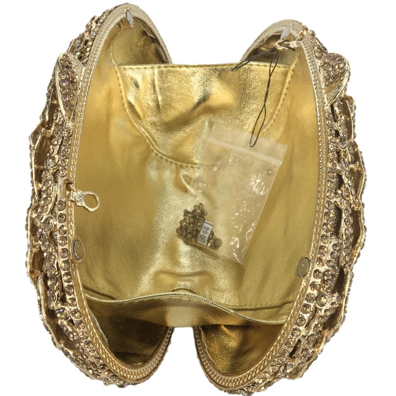 Factory Price Women Gold Flower Evening Bags and Clutches for Formal Party Rhinestone Handbags Wedding Bridal Floral Purse