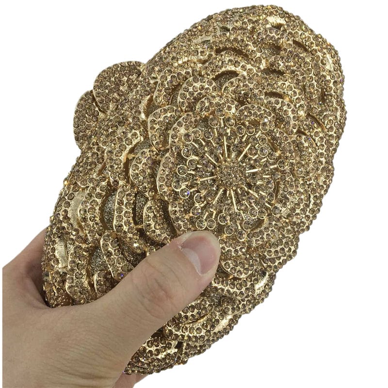 Factory Price Women Gold Flower Evening Bags and Clutches for Formal Party Rhinestone Handbags Wedding Bridal Floral Purse