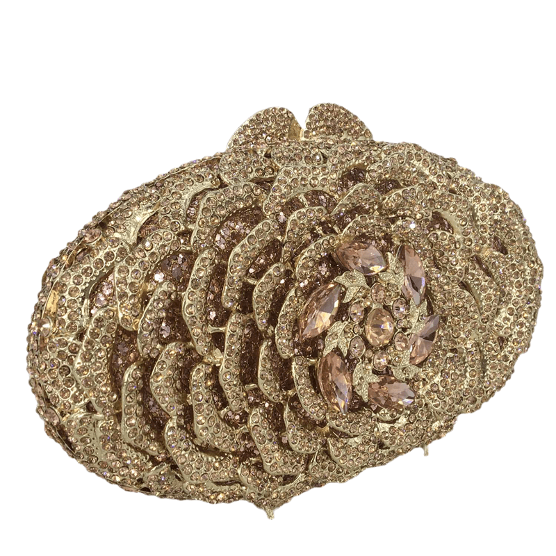 Factory Price Women Gold Flower Evening Bags and Clutches for Formal Party Rhinestone Handbags Wedding Bridal Floral Purse