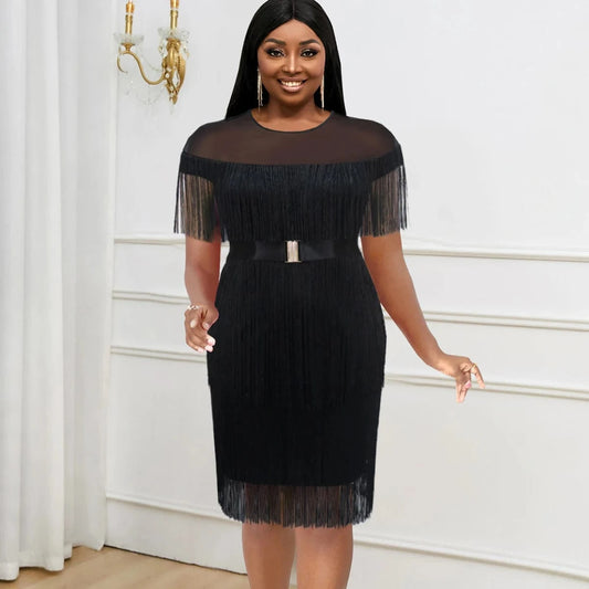 Factory Waist Belt See Through Tassel Women Club Dresses Plus Size
