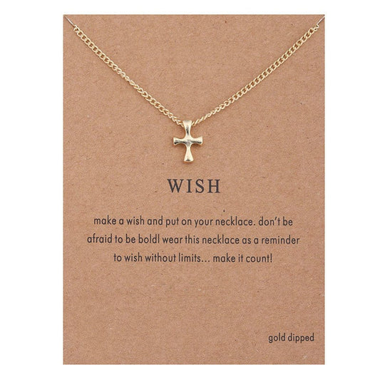 Factory Wholesale Cheap Chain Dainty Charm Lucky Best Wishes Gift for Mother's Day Gold Plated Thin Necklaces with wish card