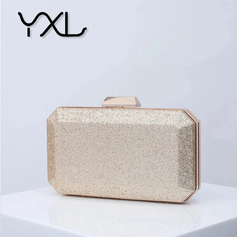 Factory wholesale direct selling fancy trendy bling glitter PU leather handmade wedding golden clutch bag