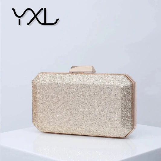 Factory wholesale direct selling fancy trendy bling glitter PU leather handmade wedding golden clutch bag