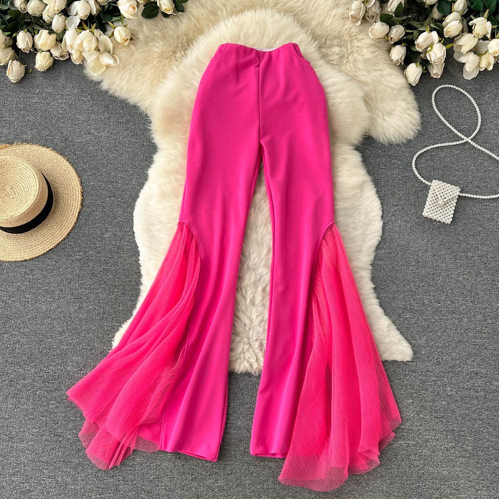 Factory Wholesale Fashion performance clothes ladies dance pants Mesh Patchwork Flared Pants