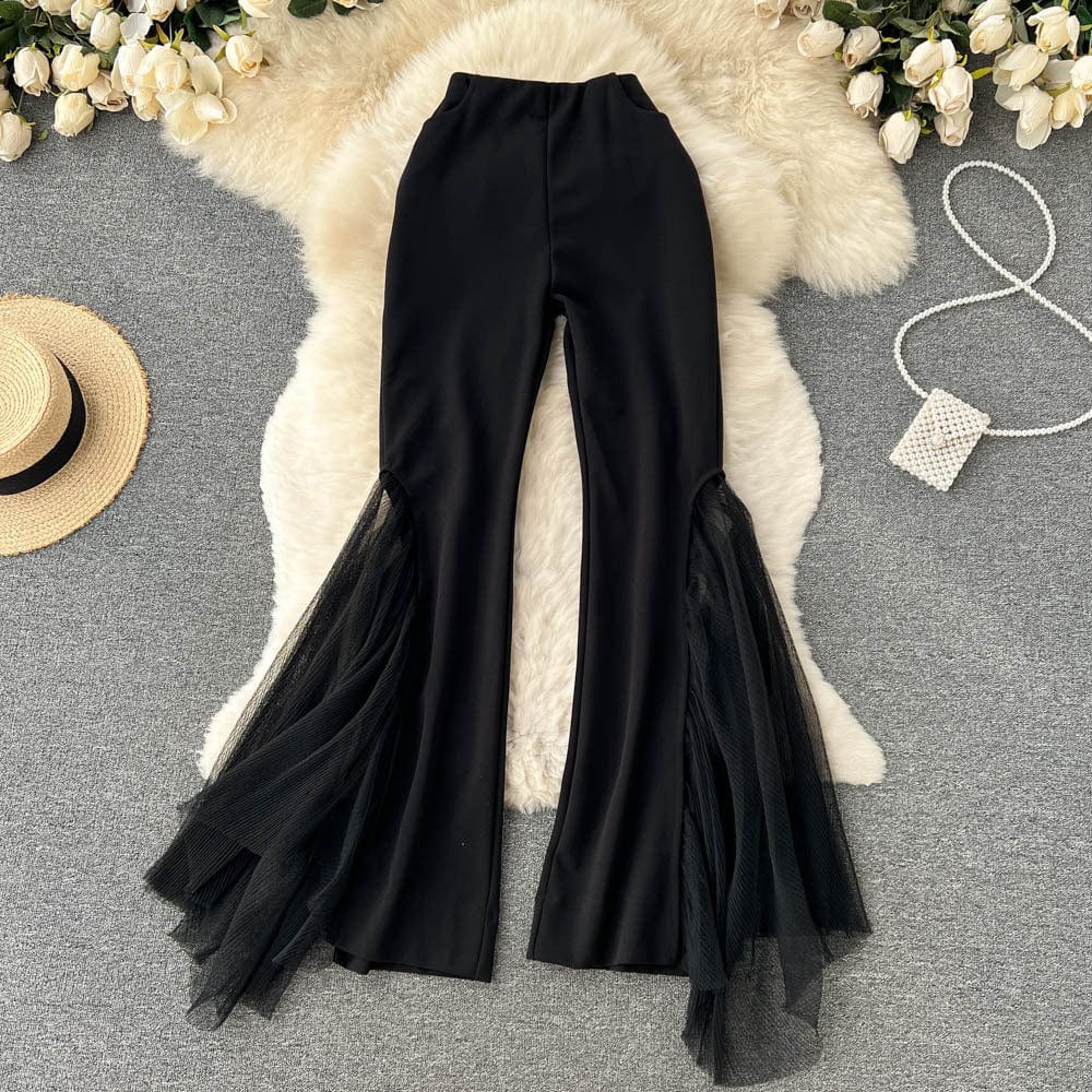 Factory Wholesale Fashion performance clothes ladies dance pants Mesh Patchwork Flared Pants