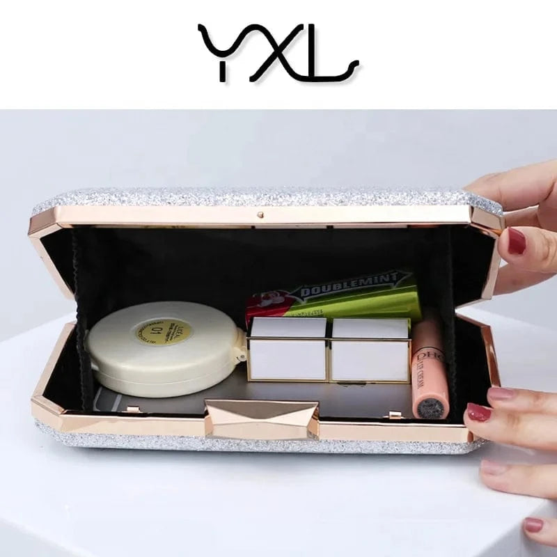 Factory wholesale ladies fashion party wedding shiny glitter golden clutch evening bags