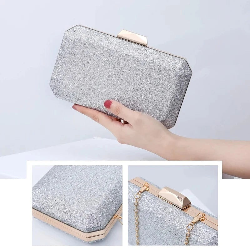 Factory wholesale ladies fashion party wedding shiny glitter golden clutch evening bags