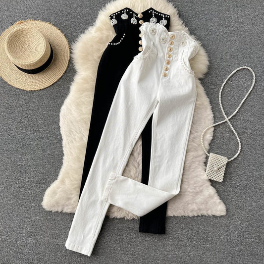Factory Wholesale Padded tight-fitting ultra-high waist bottoming pants Heavy-duty beaded slim-fit pants