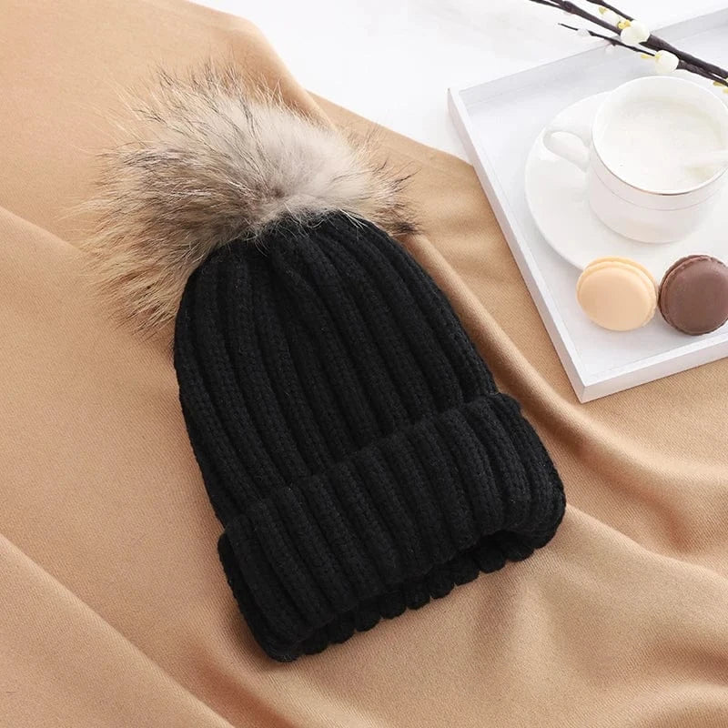 Factory Women Winter Cold-proof Thermal Knitted Wool Ball Hat