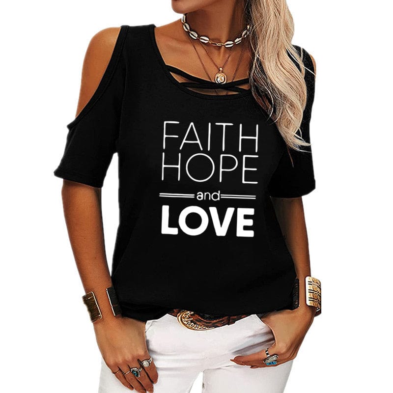 Faith Hope Love shirts for women drop shoulder t-shirts american clothing tshirts with logo custom logo printed y2k cotton shirt