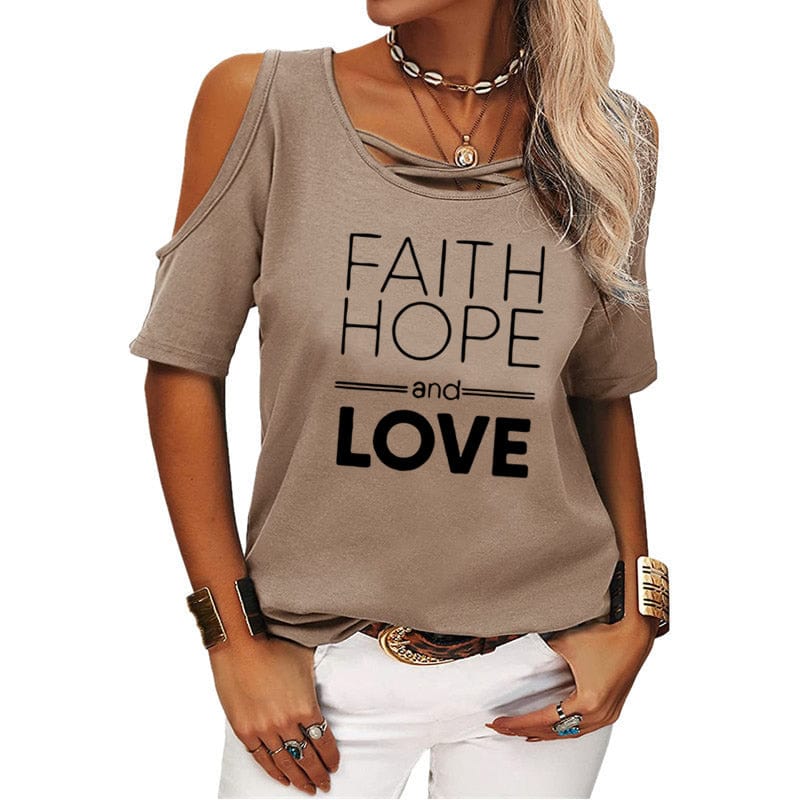 Faith Hope Love shirts for women drop shoulder t-shirts american clothing tshirts with logo custom logo printed y2k cotton shirt