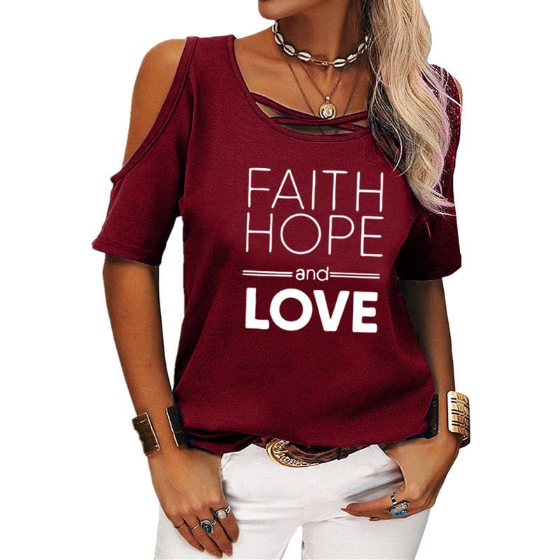 Faith Hope Love shirts for women drop shoulder t-shirts american clothing tshirts with logo custom logo printed y2k cotton shirt