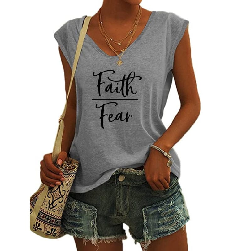 Faith Over Feac shirts for women drop  t-shirts american clothing tshirts with tshirt custom logo printed y2k cotton shirt