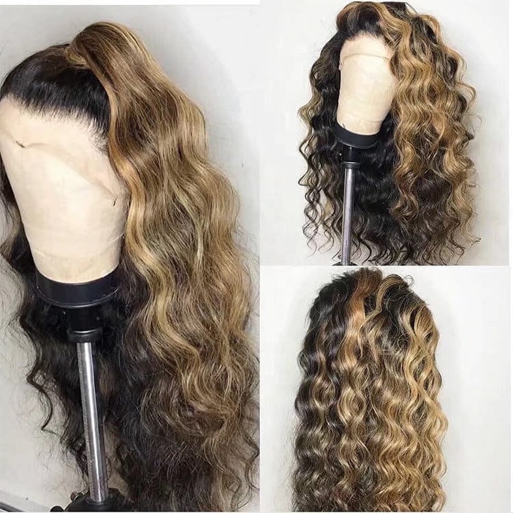 Fake Scalp Ombre 3T Blonde Color Highlight Body Wave Cuticle Aligned Hair Wigs Human Hair Lace Front