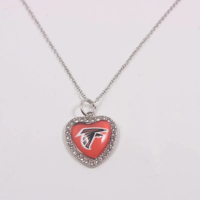 falcons New Arrival 32 designs rhinestone heart American football pendant charms accessories stainless steel necklace heart necklace