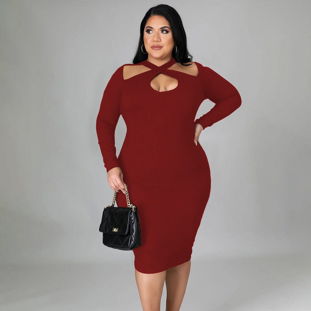 Fall 2022 Casual Sexy Elegant Knit Plus Big Fat Size 5x Women Casual Sweater Dress