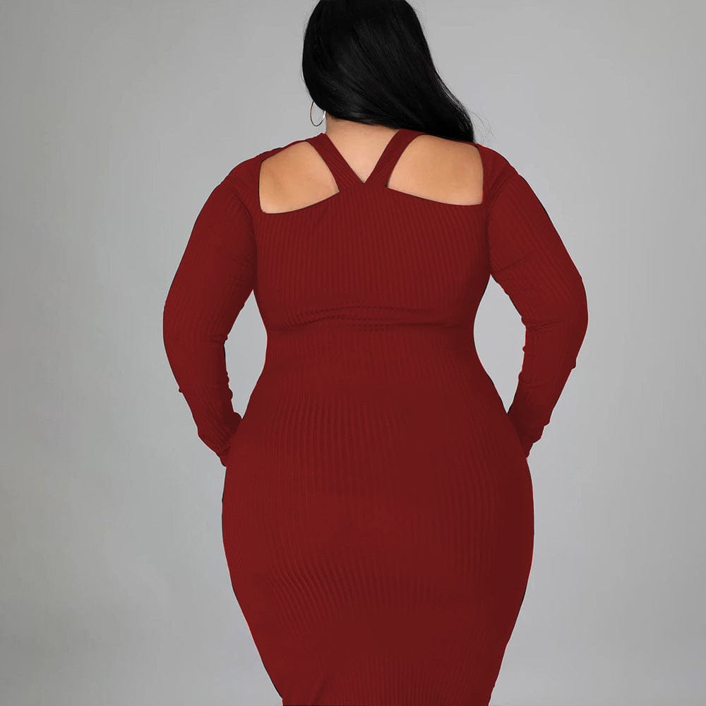 Fall 2022 Casual Sexy Elegant Knit Plus Big Fat Size 5x Women Casual Sweater Dress