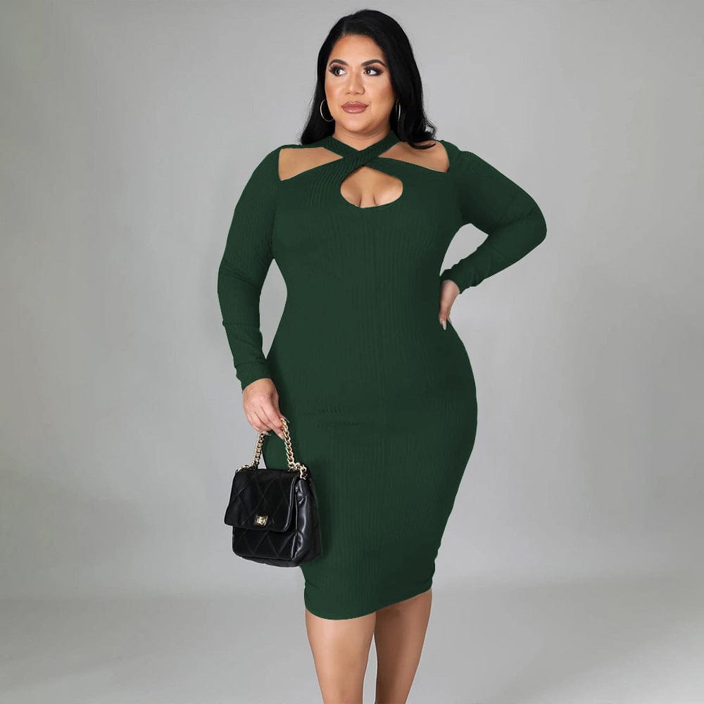 Fall 2022 Casual Sexy Elegant Knit Plus Big Fat Size 5x Women Casual Sweater Dress