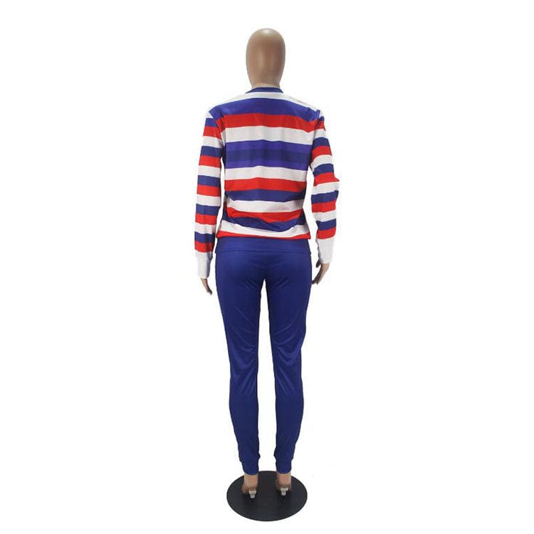 Fall 2022 New Trendy Stripe Women Stripe Polyester Pullover Sportswear Tracksuits 2 Piece Set for Woman Top +Pants Suit Set
