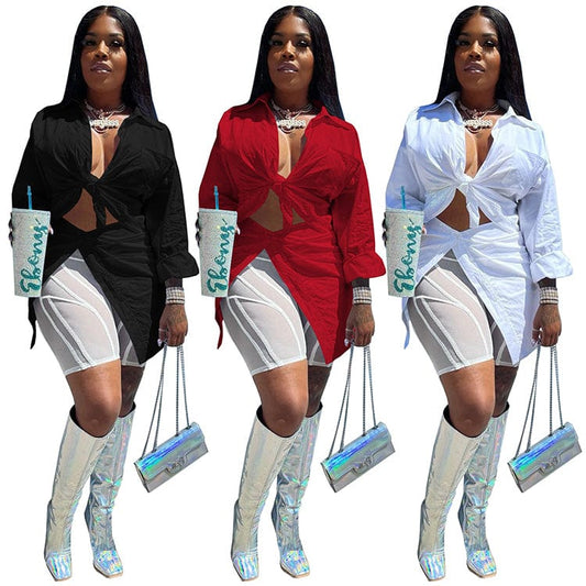 Fall 2022 Woman Clothes Fashion Solid Hollowed Out Turn down Collar Shirts