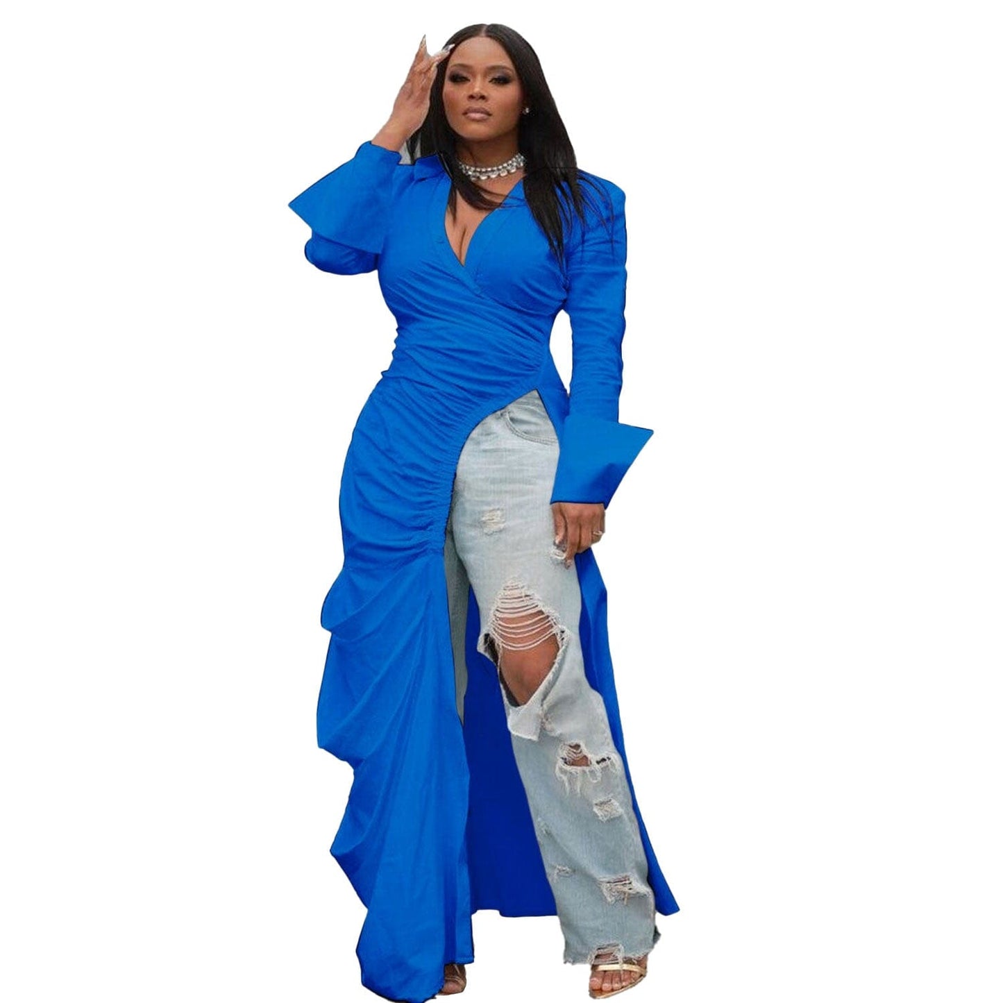 Fall 2022 Women Clothes Best-Dressed Stars Solid Color Sexy Deep V Side Split Party Dresses