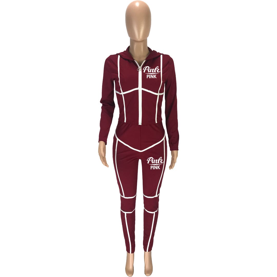 Fall 2022 Women Clothes Women's Fashion Offset Printed Long Sleeved Hoodie Sportswear Zipper Top Pants Sportswear Two-piece