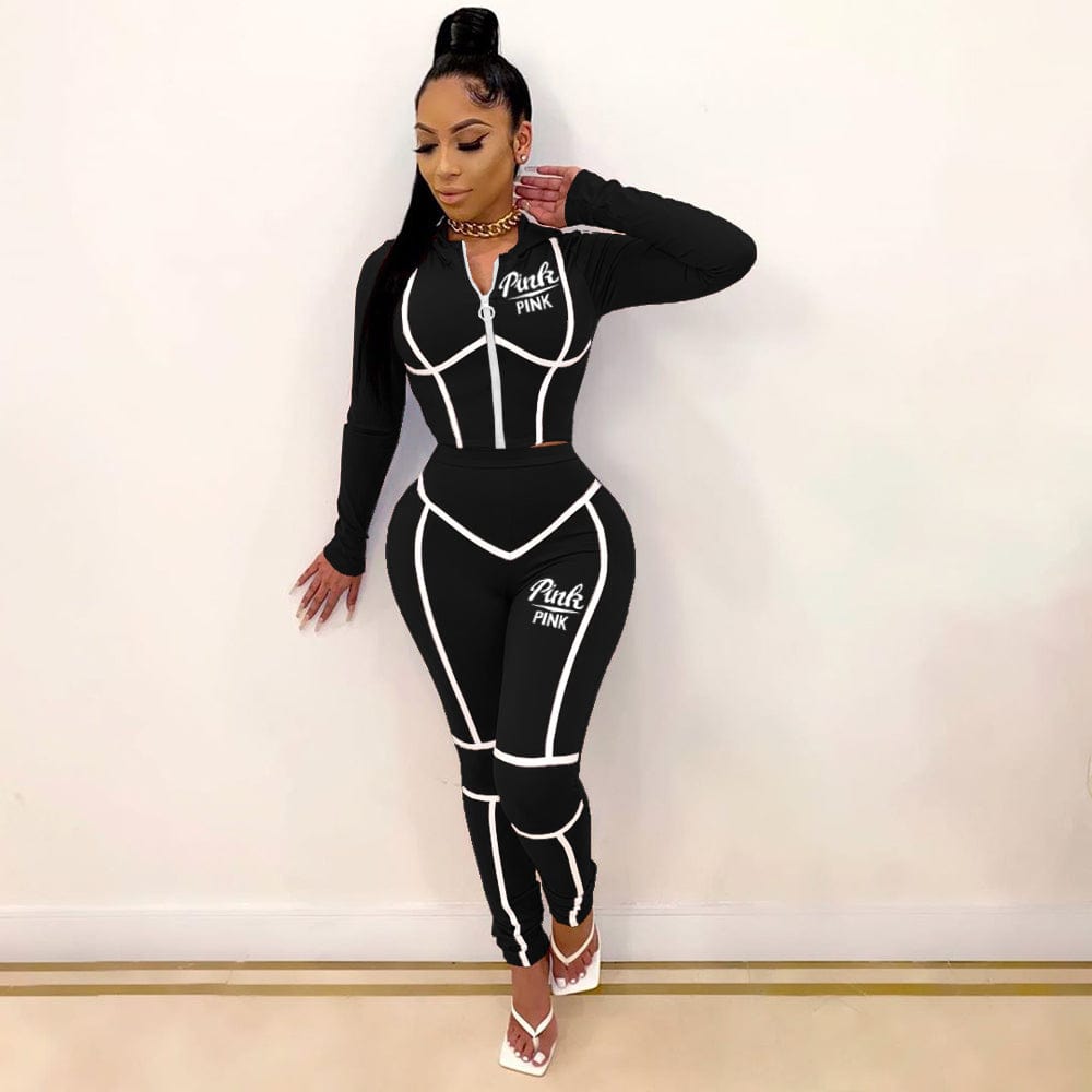 Fall 2022 Women Clothes Women's Fashion Offset Printed Long Sleeved Hoodie Sportswear Zipper Top Pants Sportswear Two-piece
