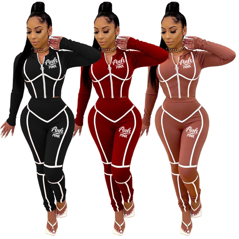 Fall 2022 Women Clothes Women's Fashion Offset Printed Long Sleeved Hoodie Sportswear Zipper Top Pants Sportswear Two-piece