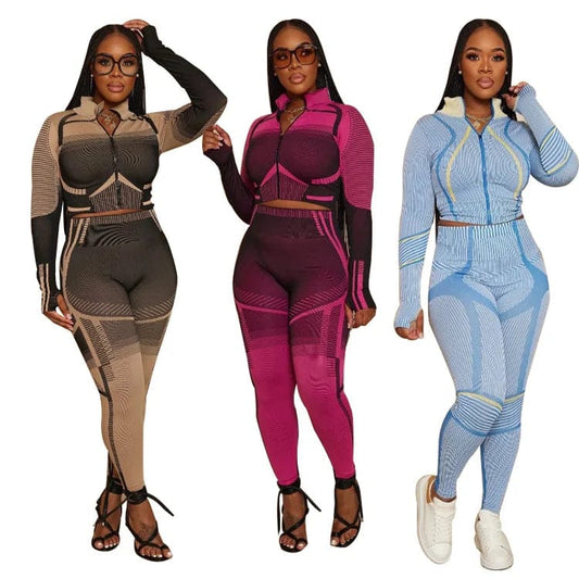 Fall 2023 Fashion Printed Women's Set Long Sleeve T Shirt and Legging Pants Active Wear Yoga Two Piece Sets Tracksuit Outfits