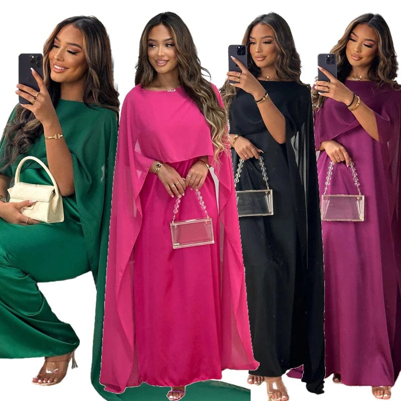 Fall 2023 Muslim Women Vintage Fashion Clock Long Sleeve Loose Robe Ladies Casual Party Evening Chiffon Long Maxi Dress Vestidos