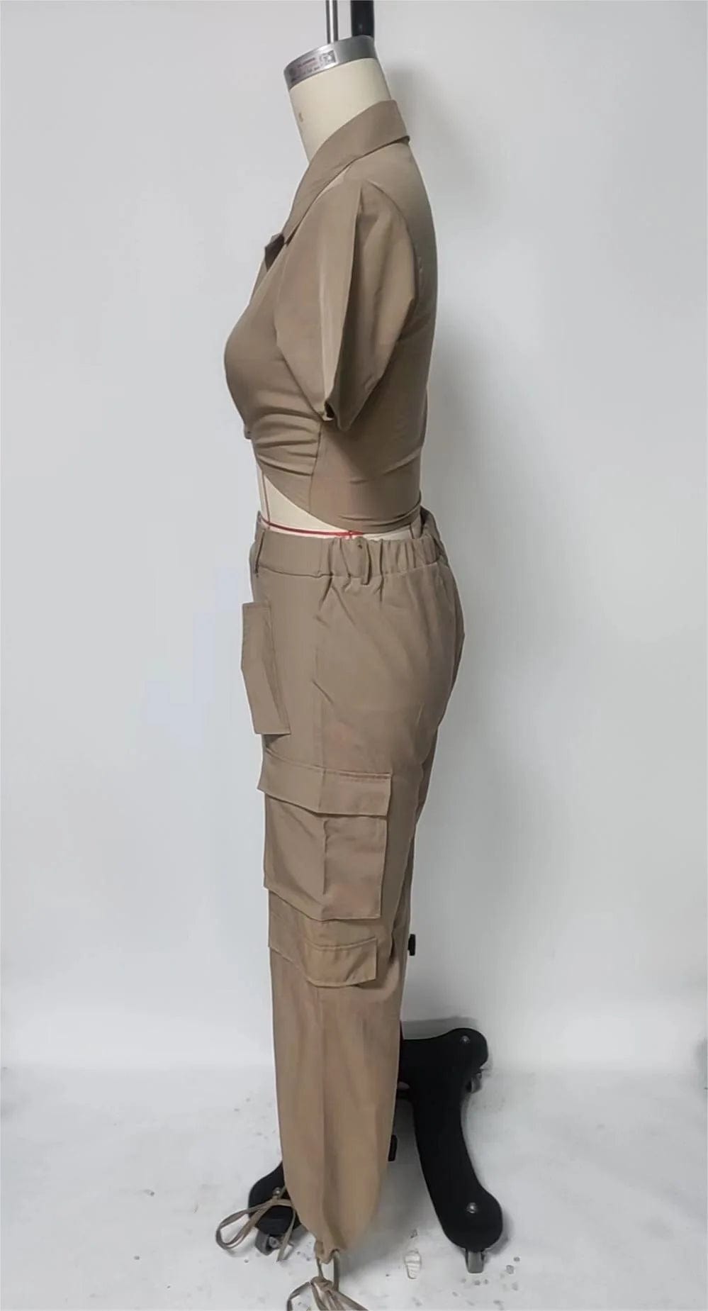 Fall 2023 Women's Set Short Sleeve Button Shirt Top and Side Pocket Cargo Trouser Pants Suits Safari Tracksuit 2 Piece Pant Sets