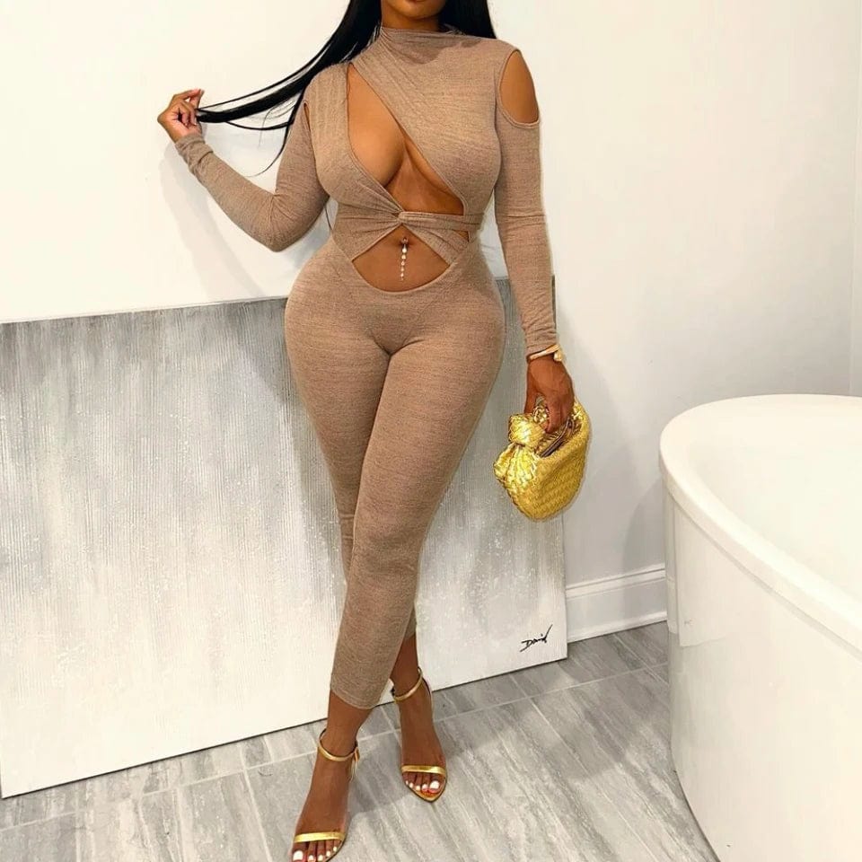 Fall Clothes Hollow Out Sexy Skinny Bodycon Bodysuits Romper Lady One Piece Women Jumpsuits Playsuits