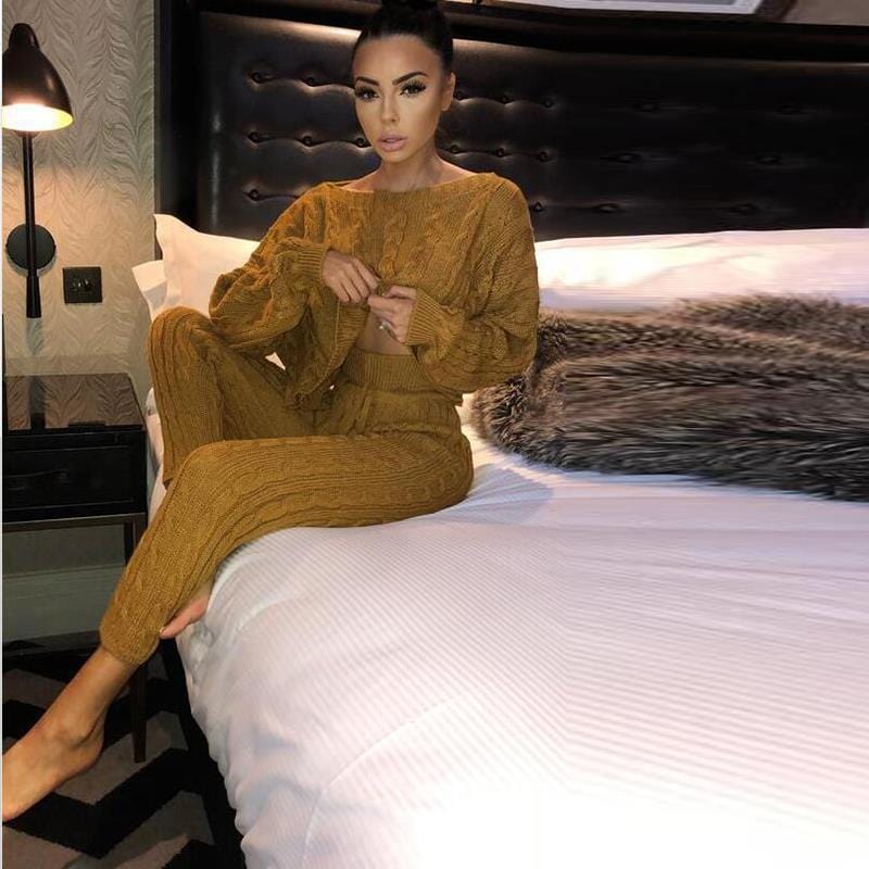 Fall clothes winter clothes for women New casual women sweater simple round neck trousers long sleeved sweater two piece set