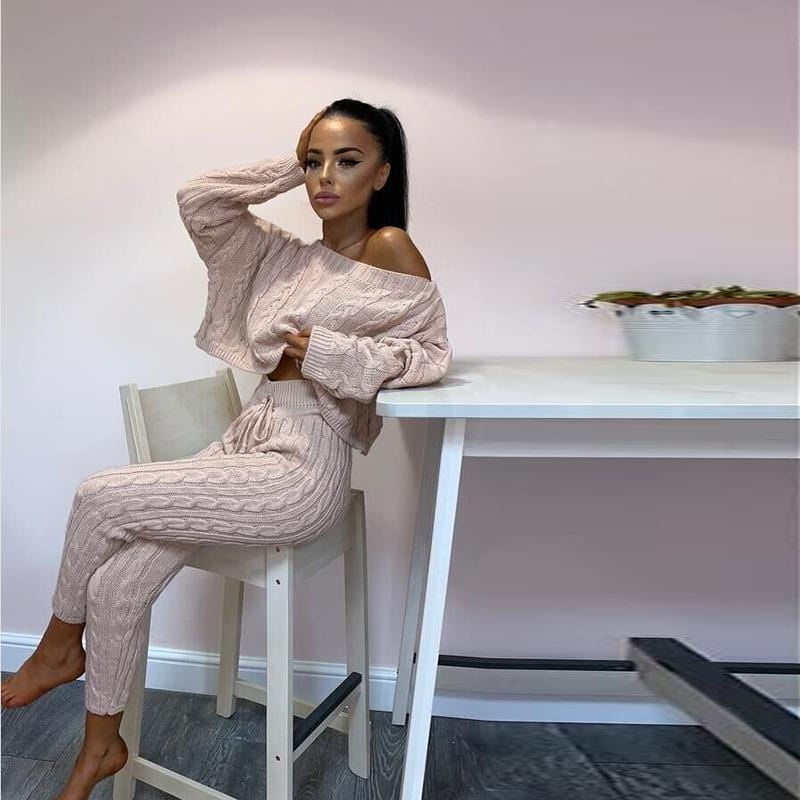 Fall clothes winter clothes for women New casual women sweater simple round neck trousers long sleeved sweater two piece set