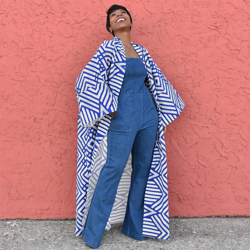 Fall Fashion New African Printed Jacket Dress Women's Flare Sleeve Front Zipper Office Maxi Coat Dress Printed