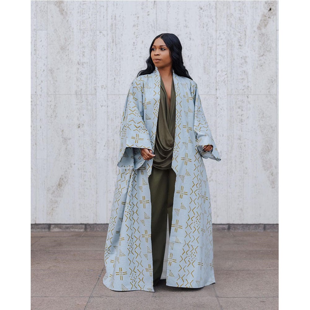 Fall Fashion New African Printed Jacket Dress Women's Flare Sleeve Front Zipper Office Maxi Coat Dress Printed