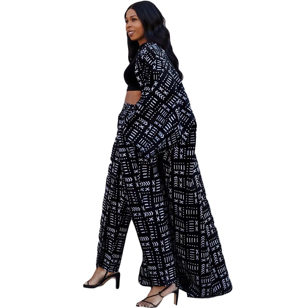 Fall Fashion New African Printed Jacket Dress Women's Flare Sleeve Front Zipper Office Maxi Coat Dress Printed