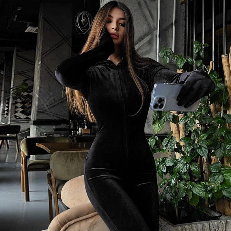 Fall Fashion Solid Color Bodycon Zipper Jumpsuits One Piece Romper for Women 2023 Sexy Casual Women's Hooded Romper