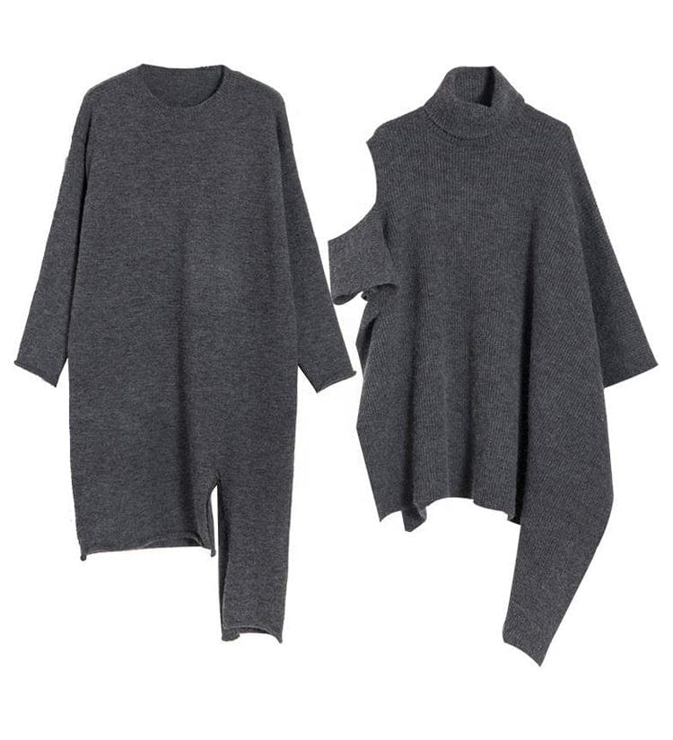 Fall ladies knitwear elegant turtleneck poncho 2 piece dress set vintage long sleeve ribbed knit sweater dress women clothing