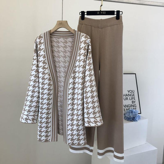 Fall New arrived 2022 women long sleeve knit fashionable sweater cardigan set with Pants 2 piece set for ladies