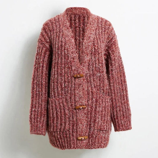 Fall oversized hot sale striped custom knit chunky cashmere cardigan women sweater