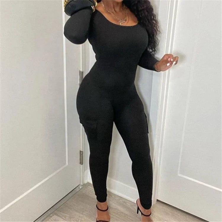 Fall Ribbed Jumpsuit Women Pants 2023 One Piece Casual Outfits O Neck Long Sleeve Bodycon Jumpsuit