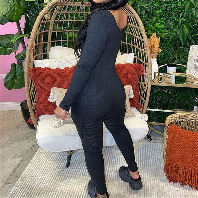 Fall Ribbed Jumpsuit Women Pants 2023 One Piece Casual Outfits O Neck Long Sleeve Bodycon Jumpsuit