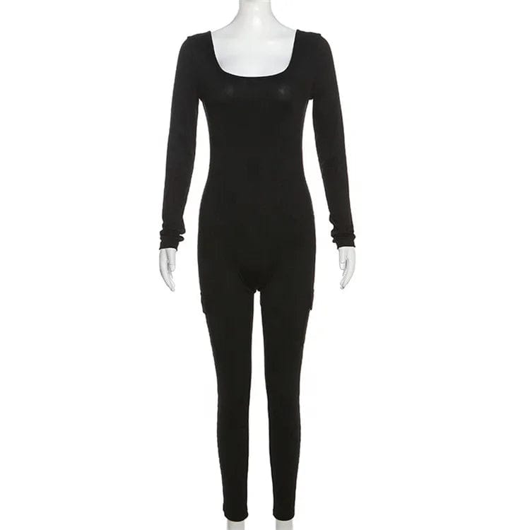 Fall Ribbed Jumpsuit Women Pants 2023 One Piece Casual Outfits O Neck Long Sleeve Bodycon Jumpsuit