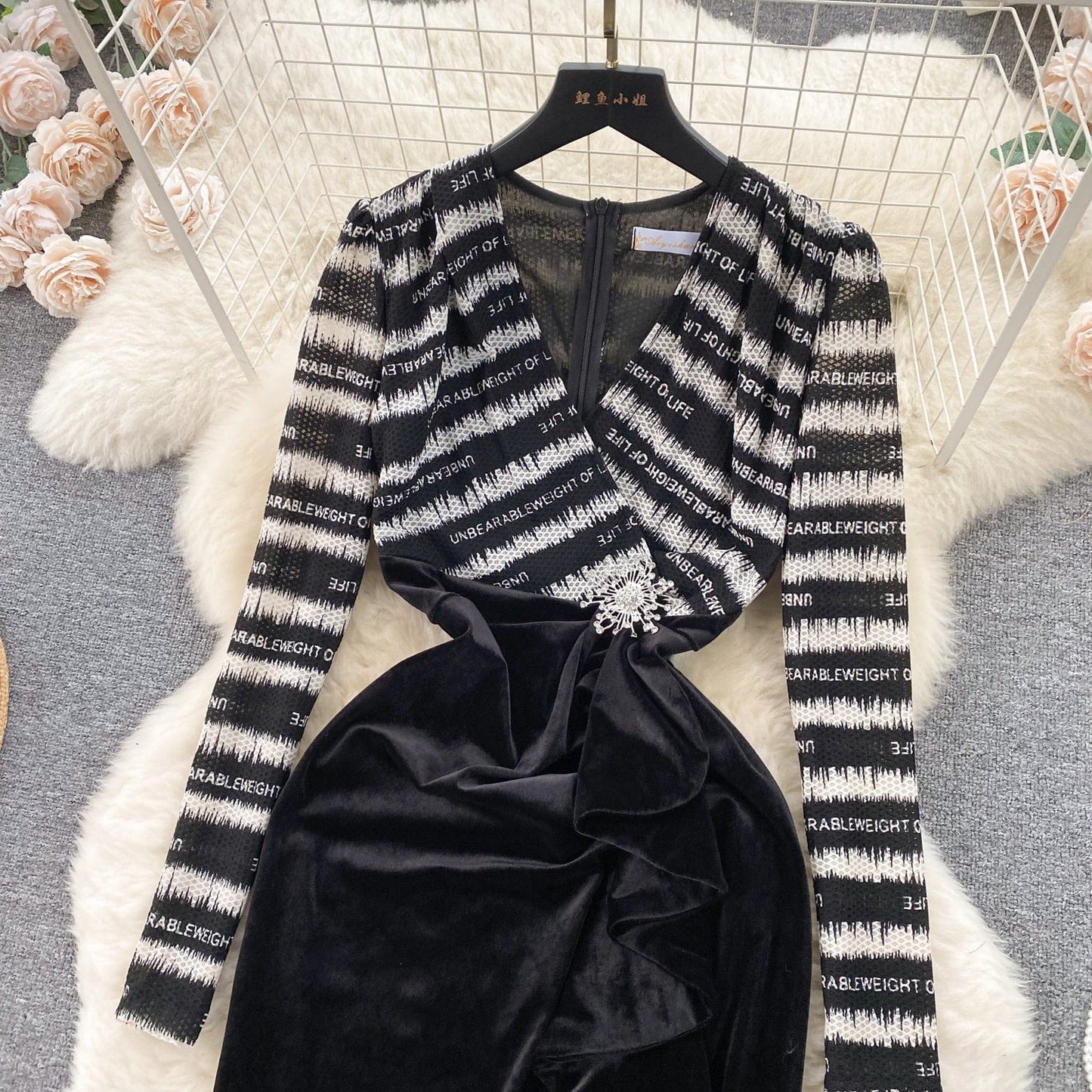 Fall Romantic Slit Sheath Midi Dress For Women Empire Patchwork Mesh Dresses Ladies Elegant Dresses Clothes Women