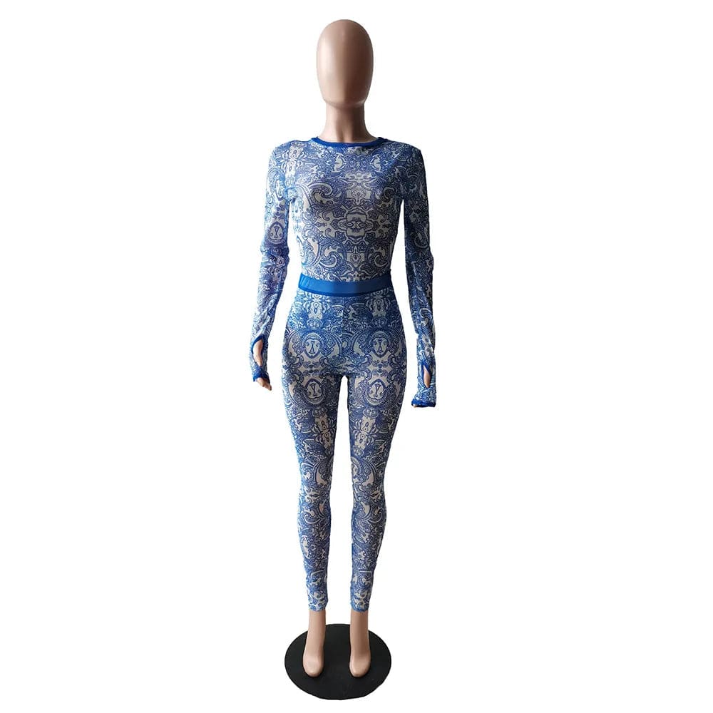 Fall See Through Mesh Mid Waist Long Sleeve Ladies NightClub Rompers Sexy Bodycon Womens One Piece Jumpsuits Playsuits