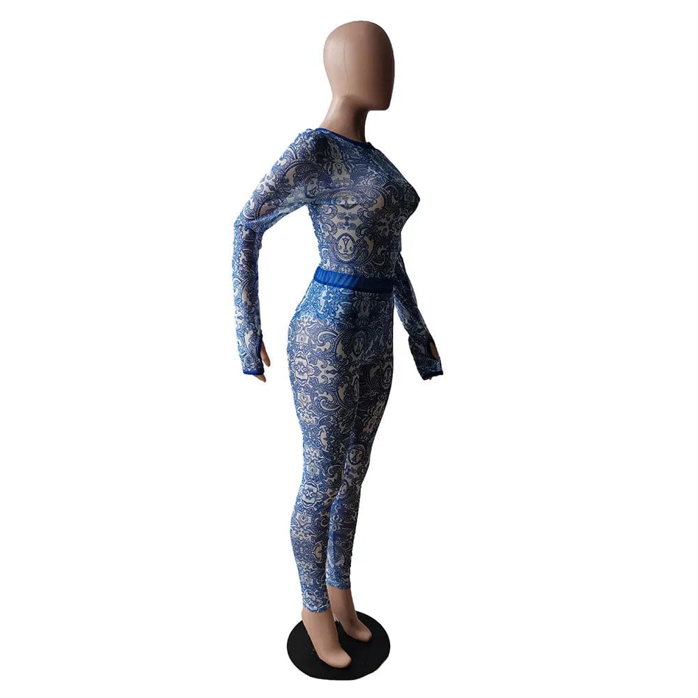 Fall See Through Mesh Mid Waist Long Sleeve Ladies NightClub Rompers Sexy Bodycon Womens One Piece Jumpsuits Playsuits