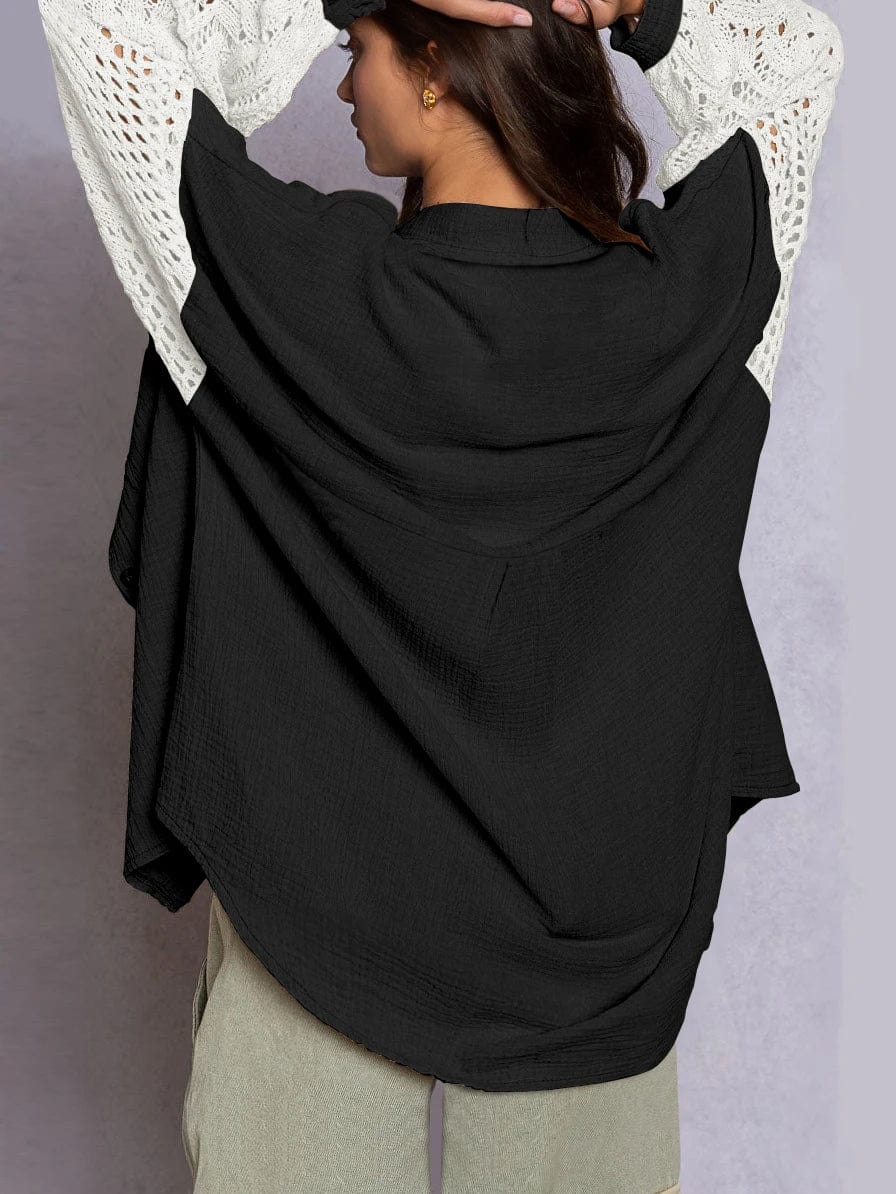 Fall Soft Rayon Loose Hollow Out Lace Women Wholesale Button Down Shirt