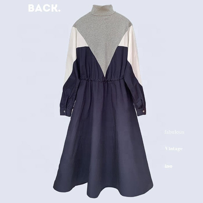 Fall spring fashion trendy ladies elegant patchwork sweatshirt dress drawstring waist long sleeve women casual dresses
