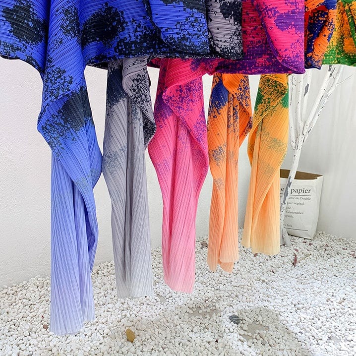 Fall street wear kimono sleeve tie dye printed ladies casual dress fashion pleated elegant V neck long maxi women's dresses